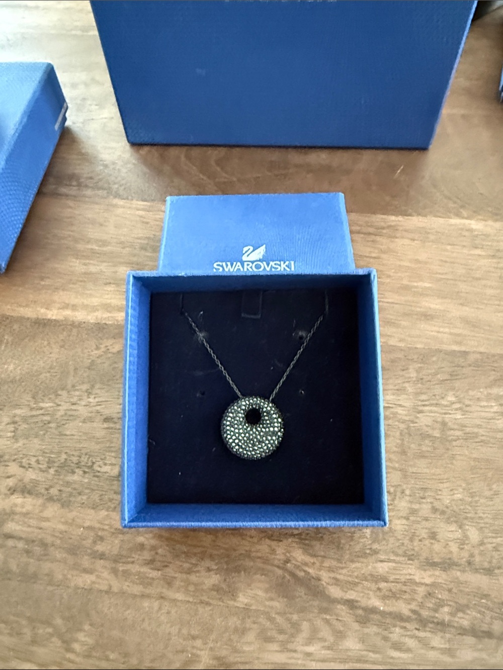 Swarovski Pavé Round Pendant Necklace in Dark Gunmetal Sparkle